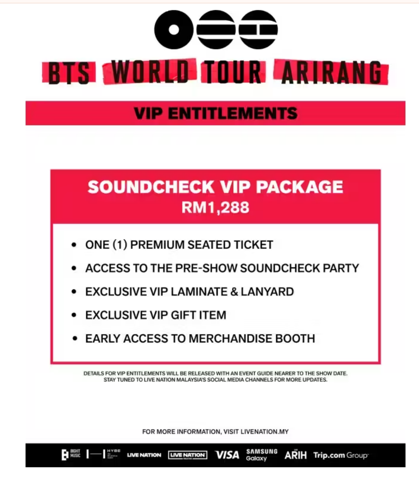 BTS Soundcheck VIP Package entitlements